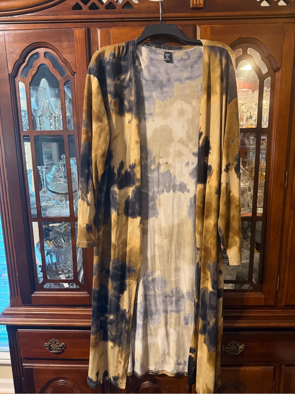 Beautiful Duster Long Tie-Dye Open Front Women’s Cardigan/Kimono - Black & Tan